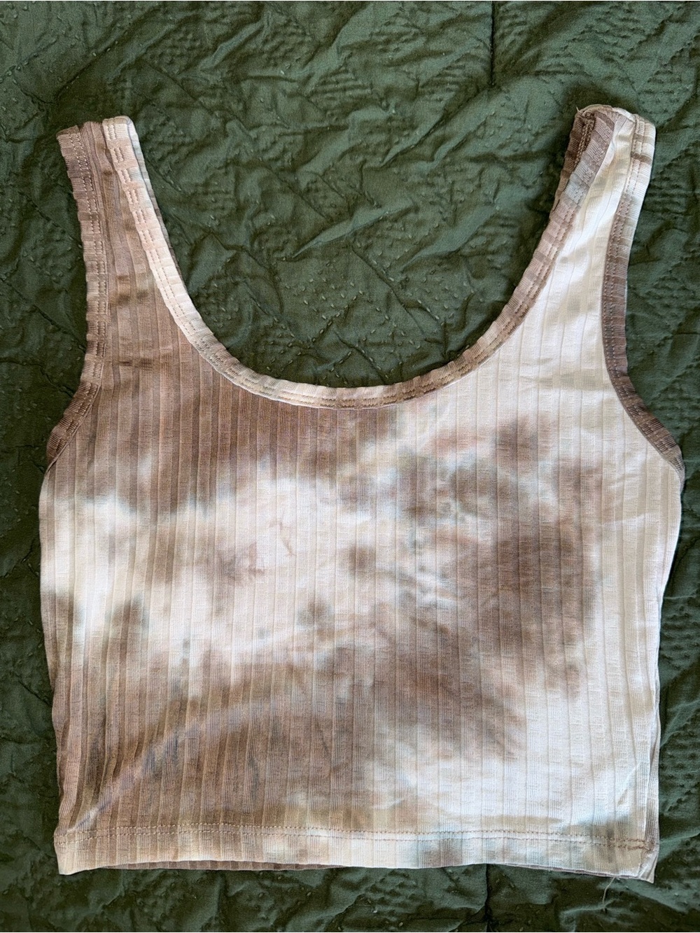 SHEIN Taupe Tie-Dye Ribbed Crop Tank
